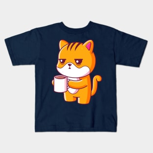 Cute cat drinking coffee Kids T-Shirt